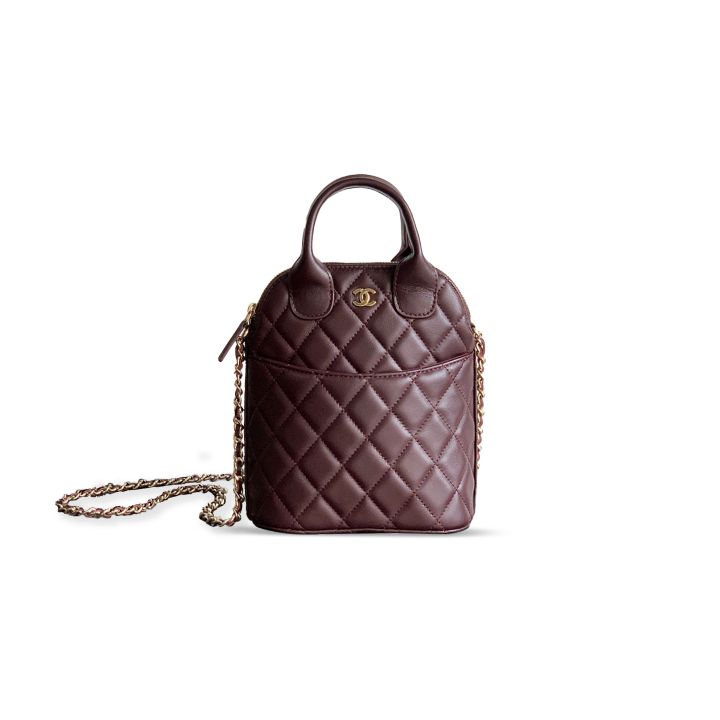 Ch*el clutch with chain shiny lambskin in wine red ap4742 (18*17*6cm)